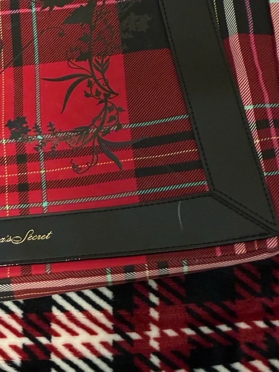 NEW Victoria's Secret Red and Black Plaid Tote with Floral Crest - Picture 3 of 6